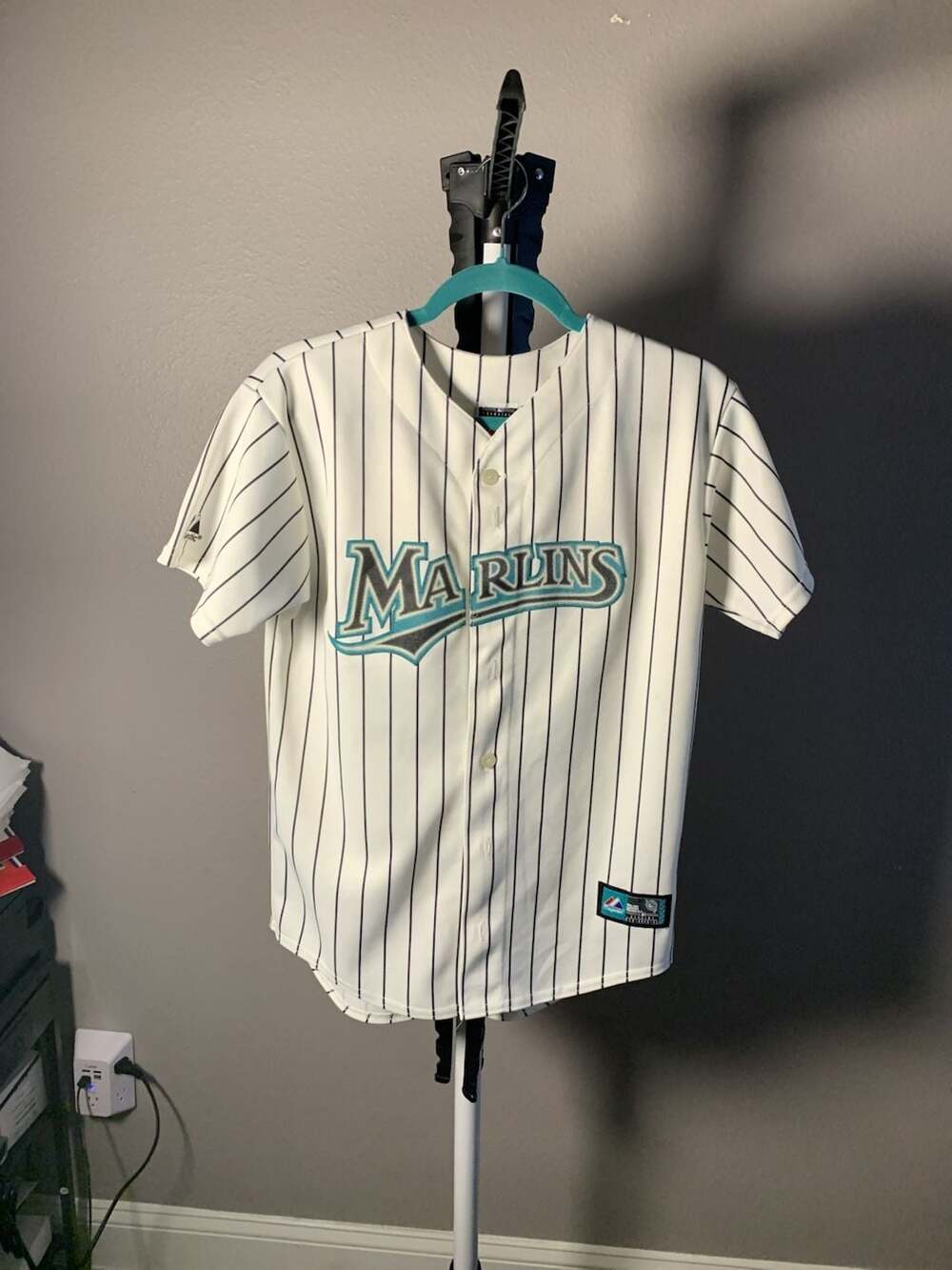 Vintage Majestic Florida Marlins Pinstripe MLB Baseball Jersey Female